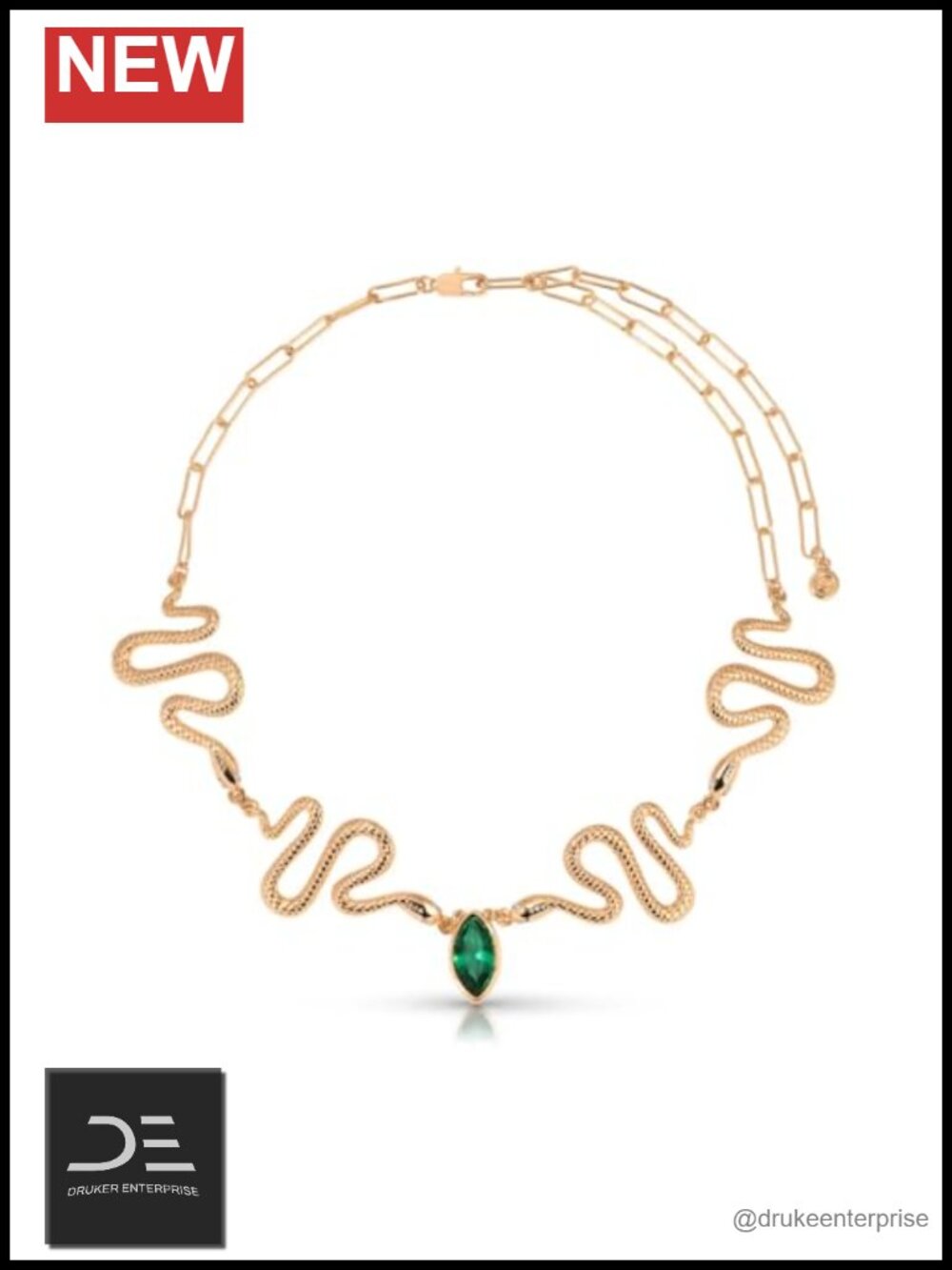 18K Gold Plated Snake Choker Necklace Crystal 12in Extender